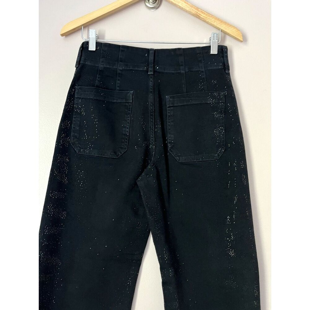 Anthropologie Maeve Colette Sparkle Crop High Rise Wide Leg Jeans Sz 28 Black - Picture 6 of 12
